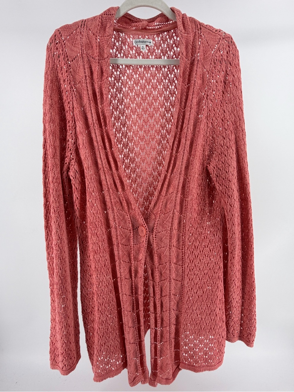 Croft & Barrow Open-Knit 100% Cotton Cardigan in Dusty Rose Pink, Women's XL